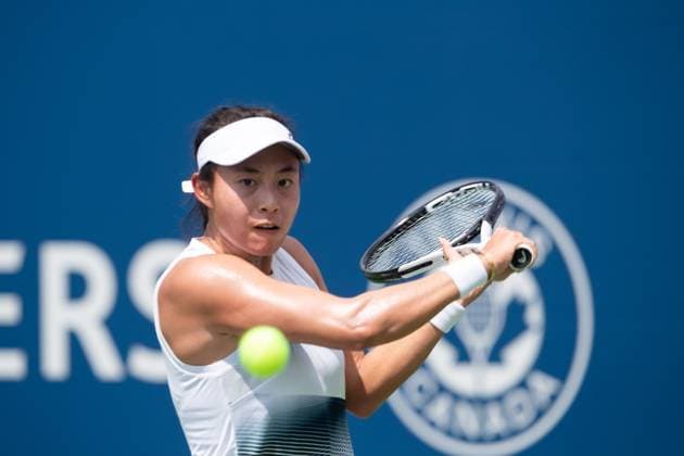 August 05, 2023: Carol Zhao of Canada returns the ball during the WTA, Tennis Damen National Bank Open qualifying round match at IGA Stadium in Montreal, Quebec. CSM Montreal Canada - ZUMAc04_ 20230805_zma_c04_010 Copyright: xDanielxLeax