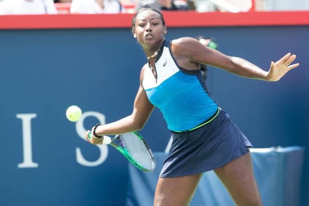 August 05, 2023: Alycia Parks of USA hits a forehand during the WTA, Tennis Damen National Bank Open qualifying round match at IGA Stadium in Montreal, Quebec. CSM Montreal Canada - ZUMAc04_ 20230805_zma_c04_013 Copyright: xDanielxLeax