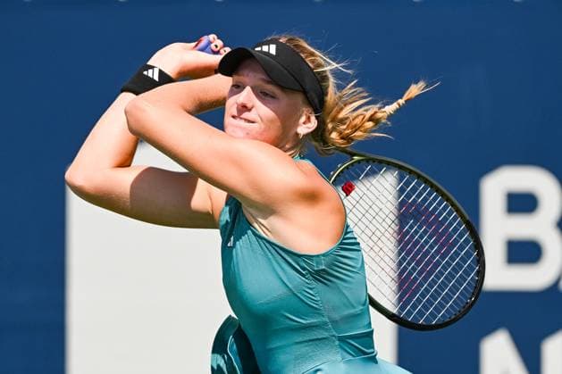 MONTREAL, QC - AUGUST 05: Look on Ashlyn Krueger (USA) during the qualifying round match at WTA, Tennis Damen National Bank Open on August 05, 2023 at IGA Stadium in Montreal, QC (Photo by David Kirouac Icon Sportswire) TENNIS: AUG 05 National Bank Open EDITORIAL USE ONLY Icon230805011