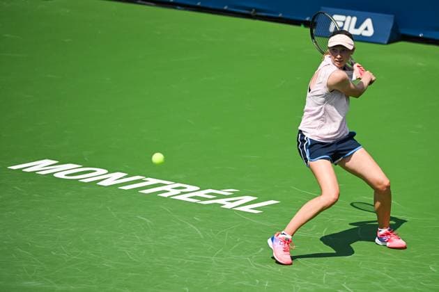 MONTREAL, QC - AUGUST 05: Cristina Bucsa (ESP) returns the ball during the qualifying round match at WTA, Tennis Damen National Bank Open on August 05, 2023 at IGA Stadium in Montreal, QC (Photo by David Kirouac Icon Sportswire) TENNIS: AUG 05 National Bank Open EDITORIAL USE ONLY Icon230805024