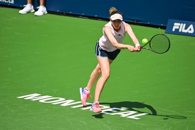 MONTREAL, QC - AUGUST 05: Cristina Bucsa (ESP) returns the ball during the qualifying round match at WTA, Tennis Damen National Bank Open on August 05, 2023 at IGA Stadium in Montreal, QC (Photo by David Kirouac Icon Sportswire) TENNIS: AUG 05 National Bank Open EDITORIAL USE ONLY Icon230805025
