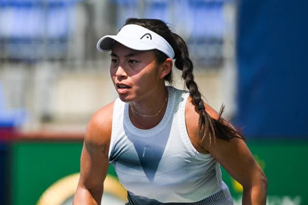 MONTREAL, QC - AUGUST 05: Look on Carol Zhao (CAN) during the qualifying round match at WTA, Tennis Damen National Bank Open on August 05, 2023 at IGA Stadium in Montreal, QC (Photo by David Kirouac Icon Sportswire) TENNIS: AUG 05 National Bank Open EDITORIAL USE ONLY Icon230805027