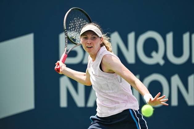 MONTREAL, QC - AUGUST 05: Cristina Bucsa (ESP) returns the ball during the qualifying round match at WTA, Tennis Damen National Bank Open on August 05, 2023 at IGA Stadium in Montreal, QC (Photo by David Kirouac Icon Sportswire) TENNIS: AUG 05 National Bank Open EDITORIAL USE ONLY Icon230805031