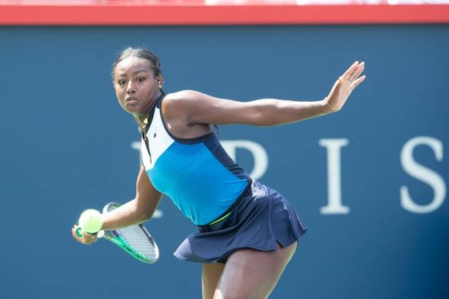 August 05, 2023: Montreal, Quebec, Canada: ALYCIA PARKS of USA hits a forehand during the WTA, Tennis Damen National Bank Open qualifying round match at IGA Stadium. Montreal Canada - ZUMAc04_ 20230805_zma_c04_009 Copyright: xDanielxLeax