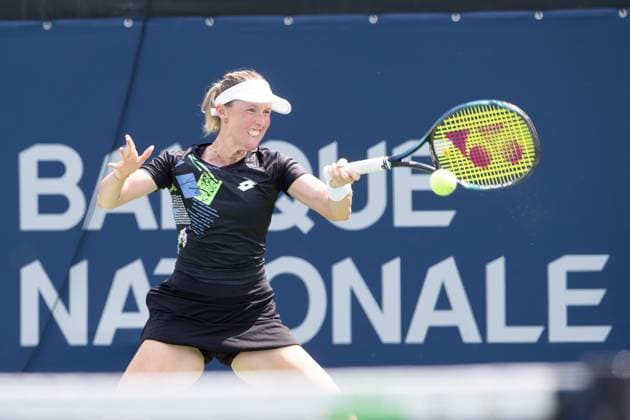 August 05, 2023: Storm Hunter of Australia hits a forehand shot during the WTA, Tennis Damen National Bank Open qualifying round match at IGA Stadium in Montreal, Quebec. CSM Montreal Canada - ZUMAc04_ 20230805_zma_c04_031 Copyright: xDanielxLeax