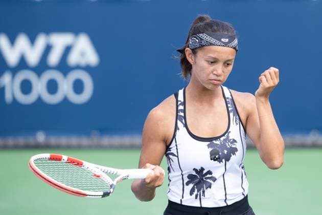 August 05, 2023: Bianca Fernandez of Canada reflects after a point during the WTA, Tennis Damen National Bank Open qualifying round match at IGA Stadium in Montreal, Quebec. CSM Montreal Canada - ZUMAc04_ 20230805_zma_c04_038 Copyright: xDanielxLeax