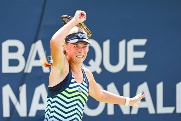 MONTREAL, QC - AUGUST 05: Magdalena Frech (POL) returns the ball during the qualifying round match at WTA, Tennis Damen National Bank Open on August 05, 2023 at IGA Stadium in Montreal, QC (Photo by David Kirouac Icon Sportswire) TENNIS: AUG 05 National Bank Open EDITORIAL USE ONLY Icon230805056