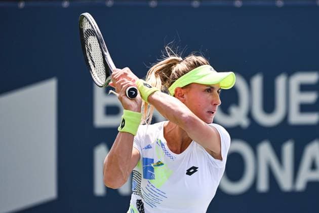 MONTREAL, QC - AUGUST 05: Lesia Tsurenko (UKR) returns the ball during the qualifying round match at WTA, Tennis Damen National Bank Open on August 05, 2023 at IGA Stadium in Montreal, QC (Photo by David Kirouac Icon Sportswire) TENNIS: AUG 05 National Bank Open EDITORIAL USE ONLY Icon230805059