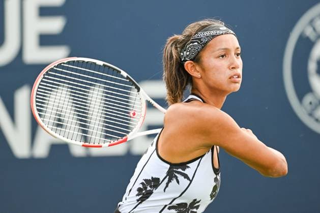 MONTREAL, QC - AUGUST 05: Look on Bianca Fernandez (CAN) during the qualifying round match at WTA, Tennis Damen National Bank Open on August 05, 2023 at IGA Stadium in Montreal, QC (Photo by David Kirouac Icon Sportswire) TENNIS: AUG 05 National Bank Open EDITORIAL USE ONLY Icon230805063