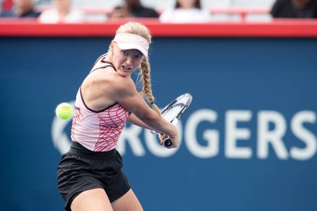 August 05, 2023: Elvina Kalleva of USA tracks the ball during the WTA, Tennis Damen National Bank Open qualifying round match at IGA Stadium in Montreal, Quebec. CSM Montreal Canada - ZUMAc04_ 20230805_zma_c04_091 Copyright: xDanielxLeax