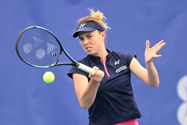 Czech Linda Noskova in action during match against Tamara Korpatsch of Germany at the WTA, Tennis Damen Prague Open 2023 tennis tournament, semi-final, on August 6, 2023, in Prague, Czech Republic. (CTKxPhoto MichaelaxRihova) CTKPhotoP2023080602947  CTKPhotoP2023080602947