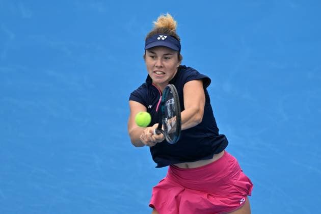 Czech Linda Noskova in action during match against Tamara Korpatsch of Germany at the WTA, Tennis Damen Prague Open 2023 tennis tournament, semi-final, on August 6, 2023, in Prague, Czech Republic. (CTKxPhoto MichaelaxRihova) CTKPhotoP2023080603203  CTKPhotoP2023080603203