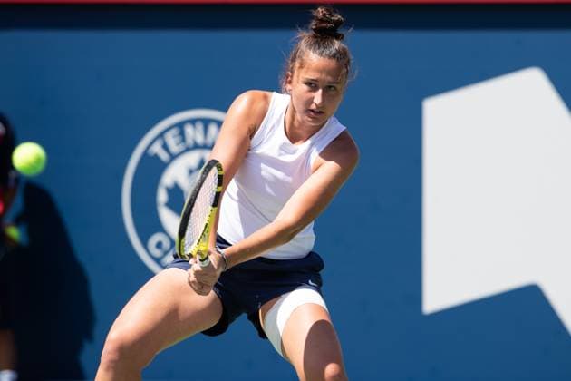 August 06, 2023: Emina Bektas (USA) returns the ball during the WTA, Tennis Damen National Bank Open qualifying round match at IGA Stadium in Montreal, Quebec. CSM Montreal Canada - ZUMAc04_ 20230806_zma_c04_301 Copyright: xDanielxLeax