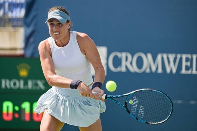 MONTREAL, QC - AUGUST 06: Kimberly Birrell (AUS) returns the ball during a qualifying round match at WTA, Tennis Damen National Bank Open on August 06, 2023 at IGA Stadium in Montreal, QC (Photo by David Kirouac Icon Sportswire) TENNIS: AUG 06 National Bank Open EDITORIAL USE ONLY Icon230806077
