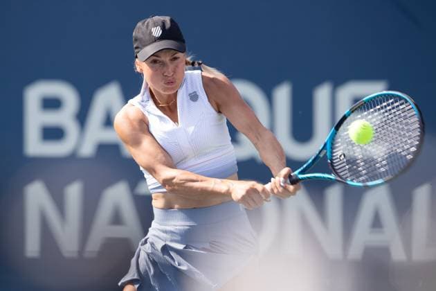 August 06, 2023: Yulia Putinseva (KAZ) returns the ball during the WTA, Tennis Damen National Bank Open qualifying round match at IGA Stadium in Montreal, Quebec. CSM Montreal Canada - ZUMAc04_ 20230806_zma_c04_348 Copyright: xDanielxLeax