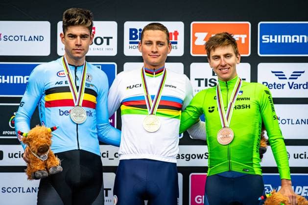 VAN AERT Wout, VAN DER POEL Mathieu, POGAÄaAR Tadej UCI Road Cycling World Championships 2023 VAN AERT Wout BEL Belgium Second Place VAN DER POEL Mathieu NED Netherlands Winner First Place POGAÄaAR Tadej SLO Slovenia Third Place Award Ceremony Medal Ceremony Podium Landscape Event UCI Road Cycling World Championships 2023 Category Category Cycling Road Cycling World Championships Elite Men Location Place Europe Great Britain Scotland Start Edinburgh Finish Glasgow Discipline Road Race RR Distance 271,1 km Date Date 06 08 2023 Sunday Day 2