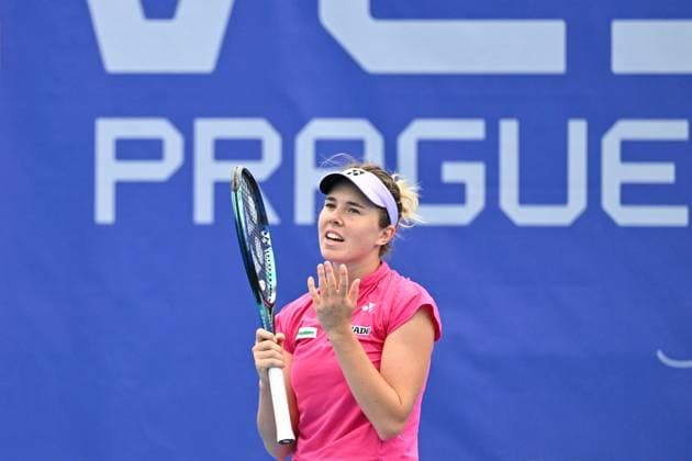 Czech Linda Noskova in action during match against Nao Hibino of Japan at the WTA, Tennis Damen Prague Open 2023 tennis tournament, final, on August 7, 2023, in Prague, Czech Republic. (CTKxPhoto MichalxKamaryt) CTKPhotoP2023080703450  CTKPhotoP2023080703450