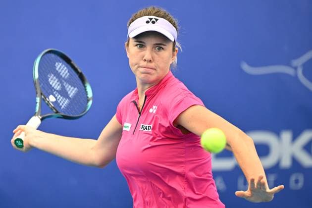 Czech Linda Noskova in action during match against Nao Hibino of Japan at the WTA, Tennis Damen Prague Open 2023 tennis tournament, final, on August 7, 2023, in Prague, Czech Republic. (CTKxPhoto MichalxKamaryt) CTKPhotoP2023080705270  CTKPhotoP2023080705270