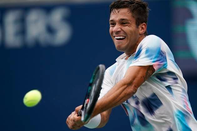 August 7, 2023, Toronto, Ontario, Canada: ALEXIS GALARNEAU hits a shot to Francisco Cerundolo during first round action at The National Bank Open ATP, Tennis Herren tournament in Toronto Toronto Canada - ZUMAm215 20230807_zip_m215_008 Copyright: xArlynxMcAdoreyx