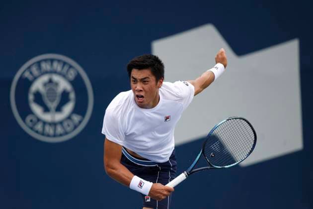 August 7, 2023, TORONTO, ON, Canada: Brandon Nakashima of the USA serves to Jiri Lehecka of the Czech Republic during Day One of the National Bank Open in Toronto, Monday, Aug. 7, 2023. Canada News - August 7, 2023  - ZUMAc35_ 20230807_zaf_c35_026 Copyright: xColexBurstonx