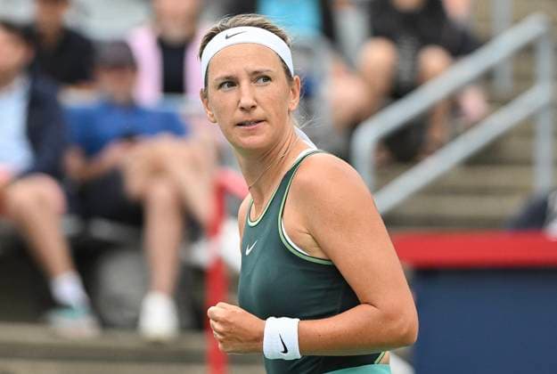August 7, 2023, Montreal, PQ, Canada: Victoria Azarenka from Belarus reacts during her first round match against Magda Linette from Poland at the National Bank Open tennis tournament in Montreal, Monday, August 7, 2023. Canada News - August 7, 2023  - ZUMAc35_ 20230807_zaf_c35_039 Copyright: xGrahamxHughesx