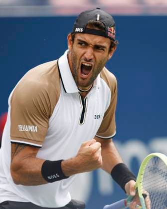 August 7, 2023, TORONTO, ON, Canada: Matteo Berrettini of Italy reacts to a point against Gregoire Barrere of France during Day One of the National Bank Open tennis tournament in Toronto, Monday, Aug. 7, 2023. Canada News - August 7, 2023  - ZUMAc35_ 20230807_zaf_c35_050 Copyright: xColexBurstonx