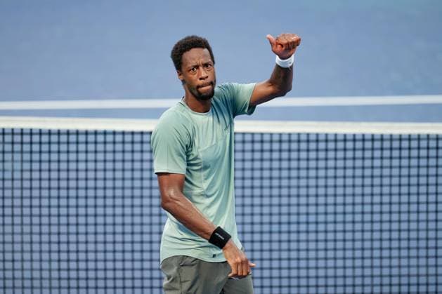 TORONTO, ON - AUGUST 07: Gael Monfils of France reacts after winning his first round match of the National Bank Open, part of the Hologic ATP, Tennis Herren Tour, at Sobeys Stadium on August 7, 2023 in Toronto, Canada. (Photo by Julian Avram Icon Sportswire) TENNIS: AUG 07 National Bank Open EDITORIAL USE ONLY Icon2308070029