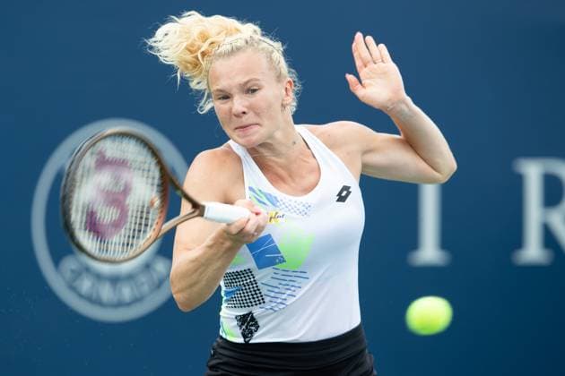 August 08, 2023: Katerina Siniakova (CZE) returns the ball during the WTA, Tennis Damen National Bank Open first round match at IGA Stadium in Montreal, Quebec. CSM Montreal Canada - ZUMAc04_ 20230808_zma_c04_082 Copyright: xDanielxLeax