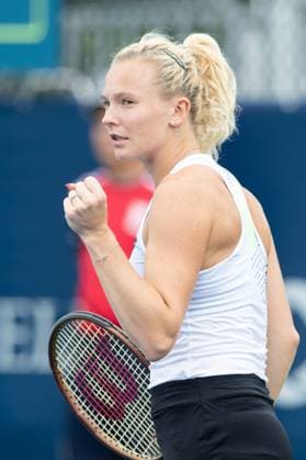 August 08, 2023: Katerina Siniakova (CZE) celebrates a point during the WTA, Tennis Damen National Bank Open first round match at IGA Stadium in Montreal, Quebec. CSM Montreal Canada - ZUMAc04_ 20230808_zma_c04_088 Copyright: xDanielxLeax