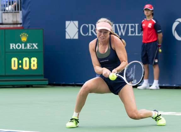August 8, 2023, MONTREAL, PQ, Canada: Danielle Collins of the United States, hits a return to Elina Svitolina of Ukraine during the National Bank Open tennis tournament in Montreal, Tuesday, August 8, 2023. Canada News - August 8, 2023  - ZUMAc35_ 20230808_zaf_c35_012 Copyright: xChristinnexMuschix