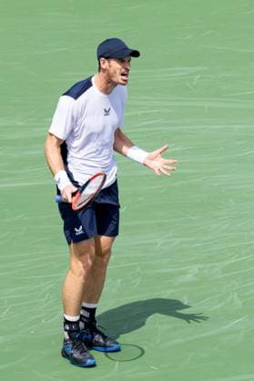 TORONTO, ON - AUGUST 08: Andy Murray of the United Kingdom reacts after a missed shot during his first round match of the National Bank Open, part of the Hologic ATP, Tennis Herren Tour, at Sobeys Stadium on August 8, 2023 in Toronto, Canada. (Photo by Julian Avram Icon Sportswire) TENNIS: AUG 08 National Bank Open EDITORIAL USE ONLY Icon2308080035