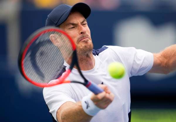 August 8, 2023, TORONTO, ON, Canada: Great Britain s Andy Murray returns a shot to Italy s Lorenzo Sonego during tennis action at the National Bank Open in Toronto, Tuesday, Aug. 8, 2023. Canada News - August 8, 2023  - ZUMAc35_ 20230808_zaf_c35_022 Copyright: xMarkxBlinchx