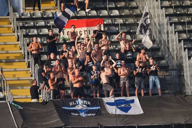 Braga Portugal, 08 08 2023 UEFA CHAMPIONS LEAGUE QUALIFICATION SC Braga FK TSC Backa Topola v l , FK TSC Backa Topola fans,mood, scarves, jerseys, emotions Copyright: JoaquimxFerreira