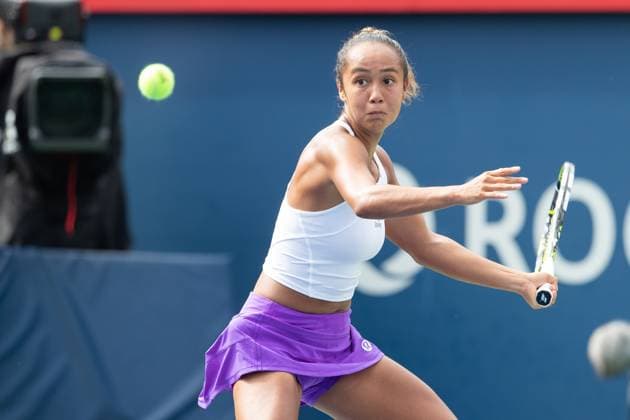 August 08, 2023: Leylah Fernandez (CAN) tracks the ball during the WTA, Tennis Damen National Bank Open first round match at IGA Stadium in Montreal, Quebec. CSM Montreal Canada - ZUMAc04_ 20230808_zma_c04_104 Copyright: xDanielxLeax