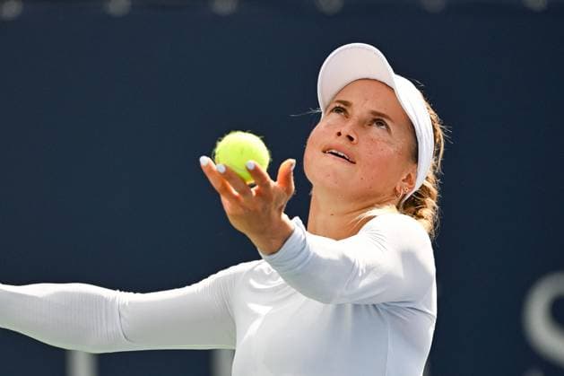 MONTREAL, QC - AUGUST 08: Yulia Putintseva (KAZ) serves the ball during a first round match at WTA, Tennis Damen National Bank Open on August 08, 2023 at IGA Stadium in Montreal, QC (Photo by David Kirouac Icon Sportswire) TENNIS: AUG 08 National Bank Open EDITORIAL USE ONLY Icon230808060
