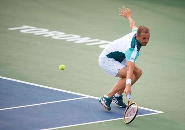 August 8, 2023, TORONTO, ON, Canada: Great Britain s Daniel Evans returns a shot to Canada s Gabriel Diallo during tennis action of the National Bank Open in Toronto, Tuesday, Aug. 8, 2023. Canada News - August 8, 2023  - ZUMAc35_ 20230808_zaf_c35_080 Copyright: xMarkxBlinchx