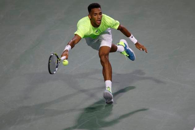 August 8, 2023, TORONTO, ON, Canada: Felix Auger-Aliassime of Canada returns a ball to Max Purcell of Australia during National Bank Open tennis in Toronto, Tuesday, Aug. 8, 2023. Canada News - August 8, 2023  - ZUMAc35_ 20230808_zaf_c35_092 Copyright: xColexBurstonx