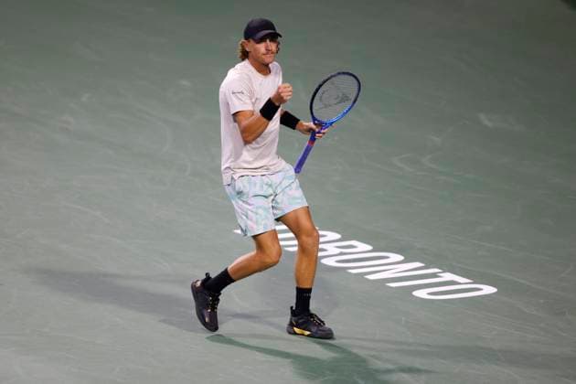 August 8, 2023, TORONTO, ON, Canada: Max Purcell of Australia celebrates a point against Felix Auger-Aliassime of Canada during National Bank Open tennis in Toronto, Tuesday, Aug. 8, 2023. Canada News - August 8, 2023  - ZUMAc35_ 20230808_zaf_c35_099 Copyright: xColexBurstonx
