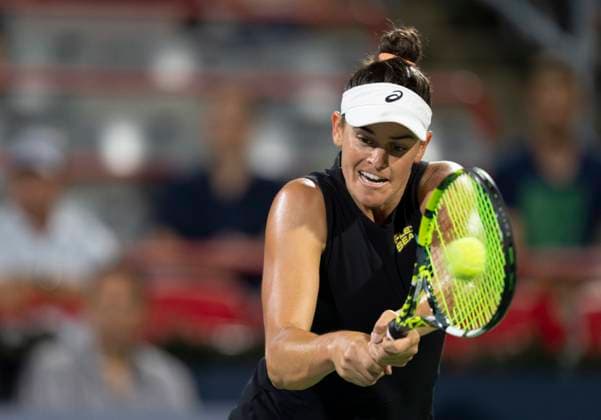 August 8, 2023, MONTREAL, PQ, Canada: Jennifer Brady of the United States, hits a return to Elena Rybakina of Kazakhstan, during the National Bank Open tennis tournament in Montreal, Tuesday, August 8, 2023. Canada News - August 8, 2023  - ZUMAc35_ 20230808_zaf_c35_118 Copyright: xChristinnexMuschix