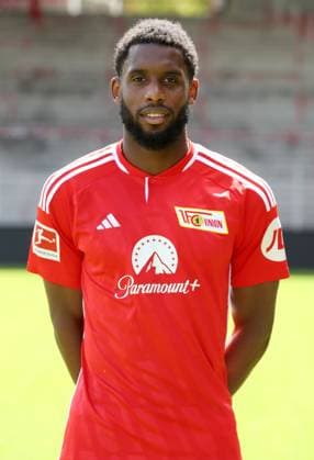 Jordan Siebatcheu 1 FC Union Berlin FCU 1 BL Bundesliga Porträttermin season 2023 2024 squad, portrait, introduction, presentation, press appointment, GER 09 08 23