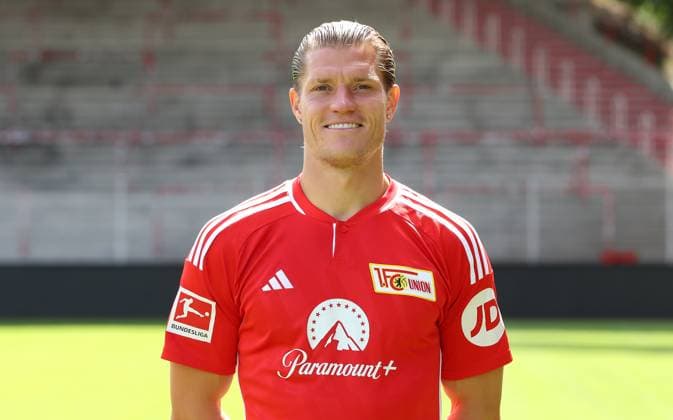 Kevin Behrens 1 FC Union Berlin FCU 1 BL Bundesliga Porträttermin season 2023 2024 squad, portrait, introduction, presentation, press appointment, GER 09 08 23