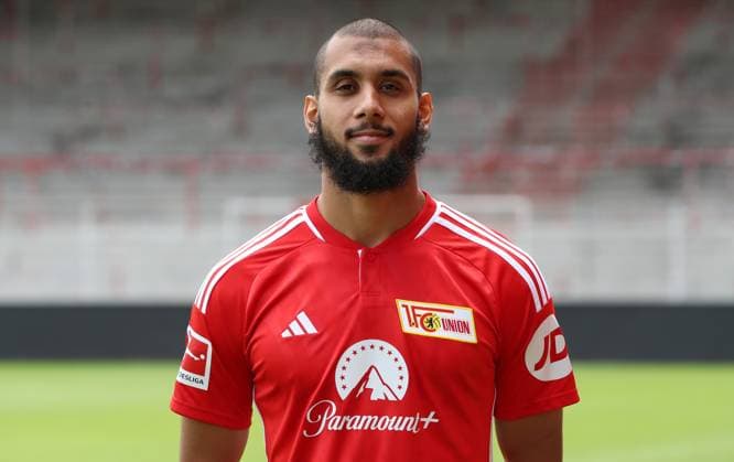 Aissa Laidouni 1 FC Union Berlin FCU 1 BL Bundesliga Porträttermin season 2023 2024 squad, portrait, presentation, presentation, press appointment, GER 09 08 23
