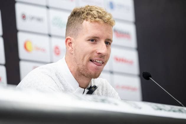 230809 Samuel Gustafson during a press conference ahead of a training session with Häcken on August 9, 2023 in Vilnius Photo Emma Wallskog BILDBYRAN COP 320 EW0234 fotboll soccer football uefa europa league träning practice training häcken bbeng  Copyright: EMMAxWALLSKOG BB230809EW006