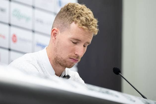 230809 Samuel Gustafson during a press conference ahead of a training session with Häcken on August 9, 2023 in Vilnius Photo Emma Wallskog BILDBYRAN COP 320 EW0234 fotboll soccer football uefa europa league träning practice training häcken bbeng depp  Copyright: EMMAxWALLSKOG BB230809EW007