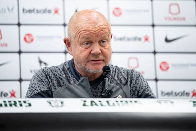 230809 Per Mathias Hogmo, head coach during a press conference ahead of a training session with Häcken on August 9, 2023 in Vilnius Photo Emma Wallskog BILDBYRAN COP 320 EW0234 fotboll soccer fotball uefa europa league träning practice training häcken bbeng  Copyright: EMMAxWALLSKOG BB230809EW008