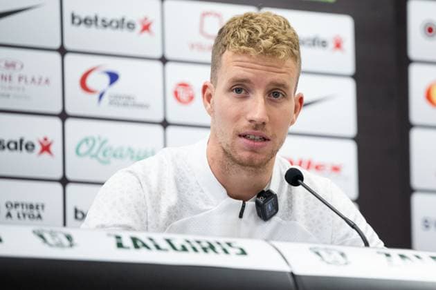 230809 Samuel Gustafson during a press conference ahead of a training session with Häcken on August 9, 2023 in Vilnius Photo Emma Wallskog BILDBYRAN COP 320 EW0234 fotboll soccer football uefa europa league träning practice training häcken bbeng  Copyright: EMMAxWALLSKOG BB230809EW010