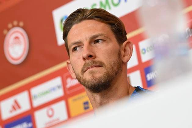 Olympiacos v KRC Genk - UEFA Europa League Qualifying ATHENS, GREECE - AUGUST 09 : Hrosovsky Patrik midfielder of KRC Genk during a press conference, PK, Pressekonferenz prior to the 1st leg match of the UEFA Europa League season 2023 - 2024 third qualifying round between Olympiacos and KRC Genk on August 9, 2023 in Athens, Greece, 09 08 2023 Athens Greece  Copyright: xDhax