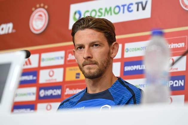 Olympiacos v KRC Genk - UEFA Europa League Qualifying ATHENS, GREECE - AUGUST 09 : Hrosovsky Patrik midfielder of KRC Genk during a press conference, PK, Pressekonferenz prior to the 1st leg match of the UEFA Europa League season 2023 - 2024 third qualifying round between Olympiacos and KRC Genk on August 9, 2023 in Athens, Greece, 09 08 2023 Athens Greece  Copyright: xDhax