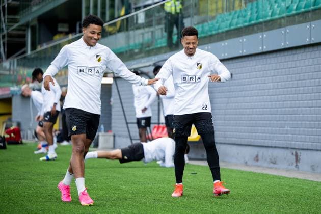 230809 Momodou Lamin Sonko and Tobias Sana during a training session with Häcken on August 9, 2023 in Vilnius Photo Emma Wallskog BILDBYRAN COP 320 EW0234 fotboll soccer fotball uefa europa league träning practice training häcken bbeng  Copyright: EMMAxWALLSKOG BB230809EW045