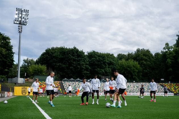 230809 Pontus Dahbo, Ali Youssef, Tobias Sana, Akoua Romeo Amane, Isak Brusberg, Simon Sandberg, Amor Layouni and Momodou Lamin Sonko during a training session with Häcken on August 9, 2023 in Vilnius Photo Emma Wallskog BILDBYRAN COP 320 EW0234 fotboll football soccer fotball uefa europa league träning practice training häcken bbeng  Copyright: EMMAxWALLSKOG BB230809EW069